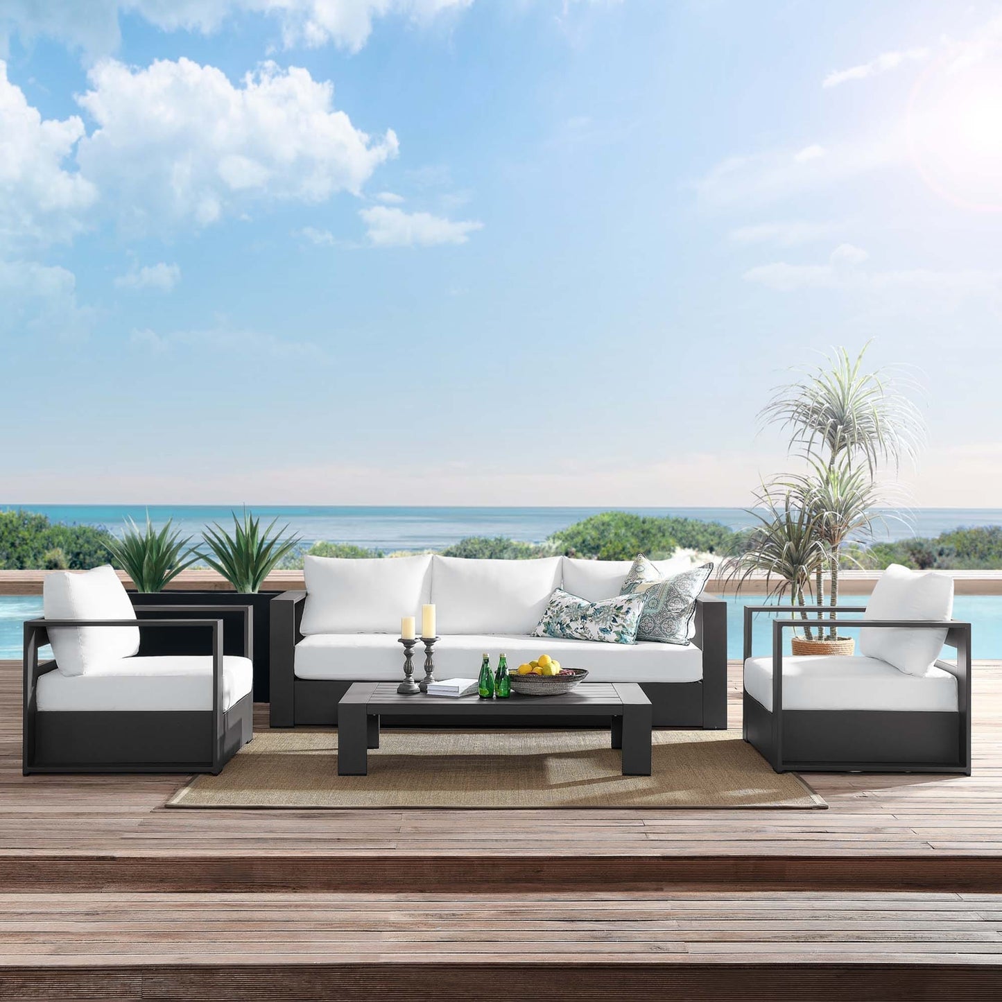 Set da conversazione in alluminio Tahoe da esterno, 4 pezzi, con tavolino da caffè