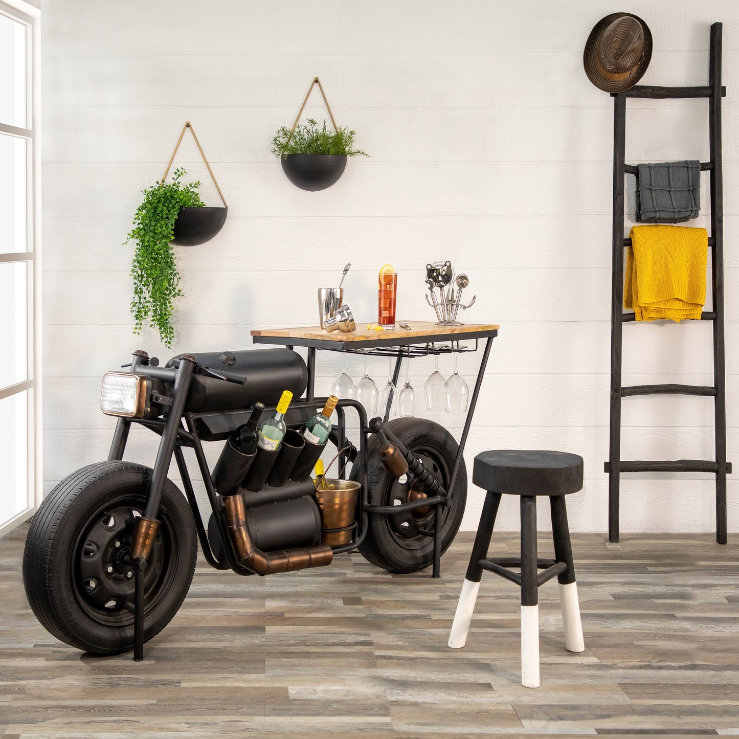 Sagebrook Home Rustic - Scala a pioli alta 6 piedi, scala decorativa indipendente per riporre oggetti - 19 x 2 x 76