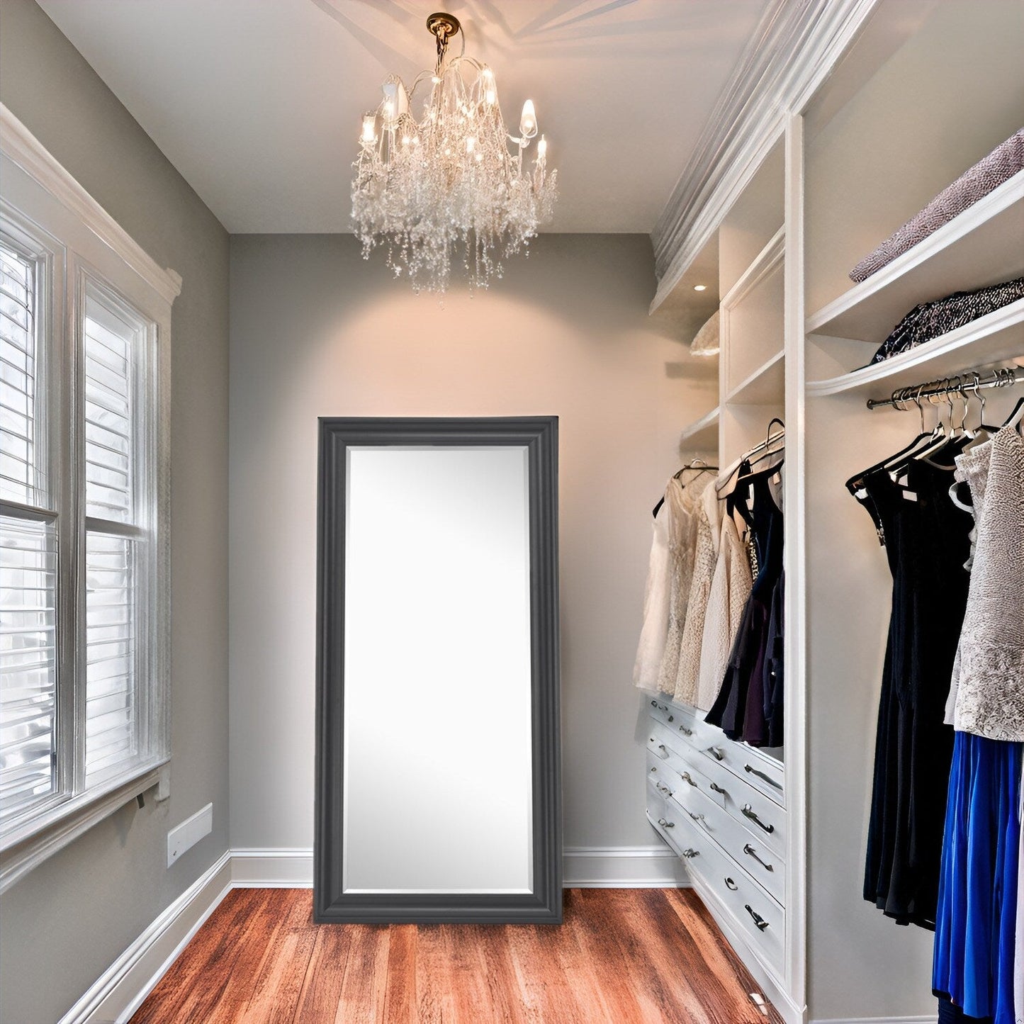 Specchio alto, specchio a figura intera, specchio di grandi dimensioni, cornice liscia in finto legno, specchio rettangolare da parete