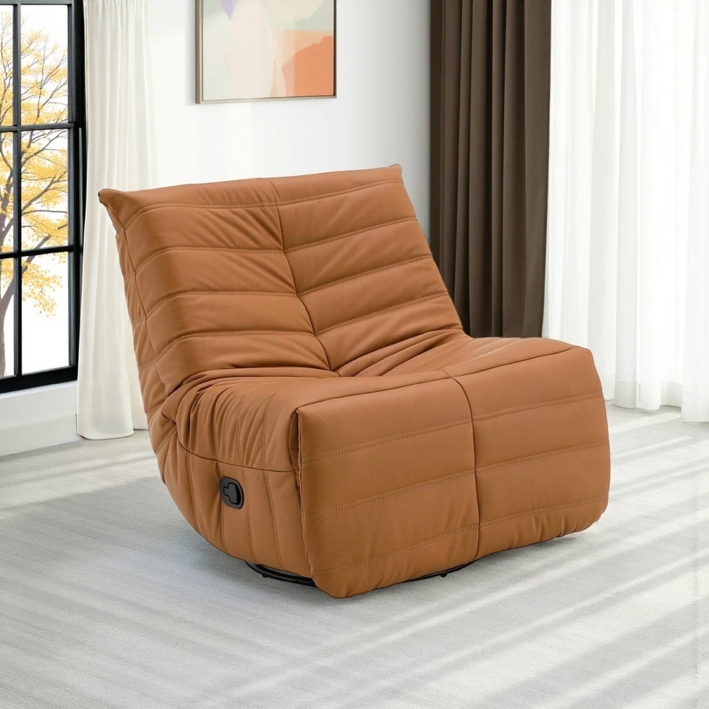 Poltrona reclinabile manuale girevole Taon Swivel Glider, ciniglia arancione trapuntata