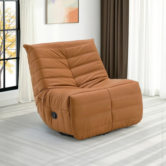 Poltrona reclinabile manuale girevole Taon Swivel Glider, ciniglia arancione trapuntata