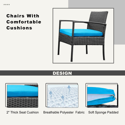 Set di mobili da esterno per patio, 3 pezzi, set di sedie da conversazione in rattan con tavolino laterale e cuscini