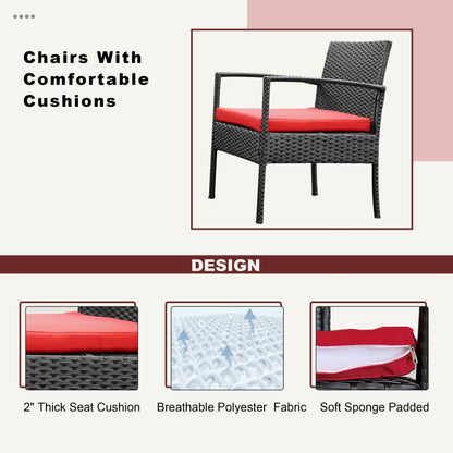 Set di mobili da esterno per patio, 3 pezzi, set di sedie da conversazione in rattan con tavolino laterale e cuscini