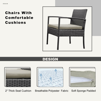 Set di mobili da esterno per patio, 3 pezzi, set di sedie da conversazione in rattan con tavolino laterale e cuscini