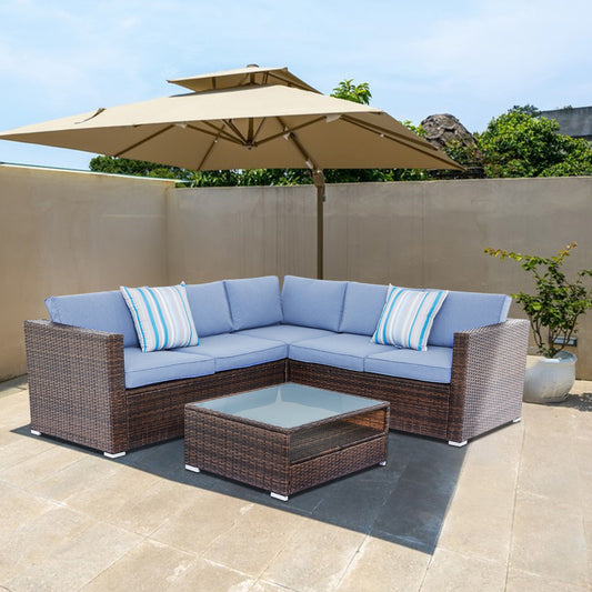 Set di divani componibili da esterno Tappio in vimini da 4 pezzi con copertura impermeabile