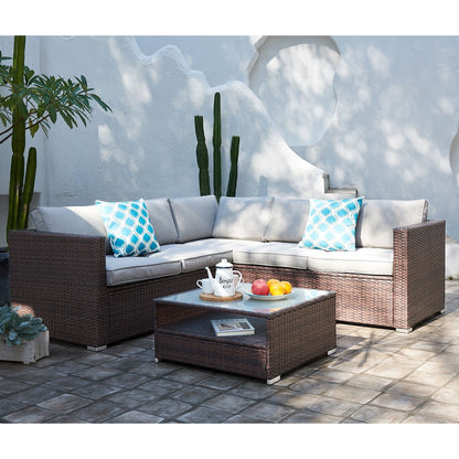 Set di divani componibili da esterno Tappio in vimini da 4 pezzi con copertura impermeabile