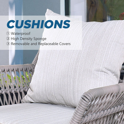 Set di mobili da giardino da 4 pezzi, set da conversazione in vimini per veranda, divano in rattan grigio con cuscino e tavolo