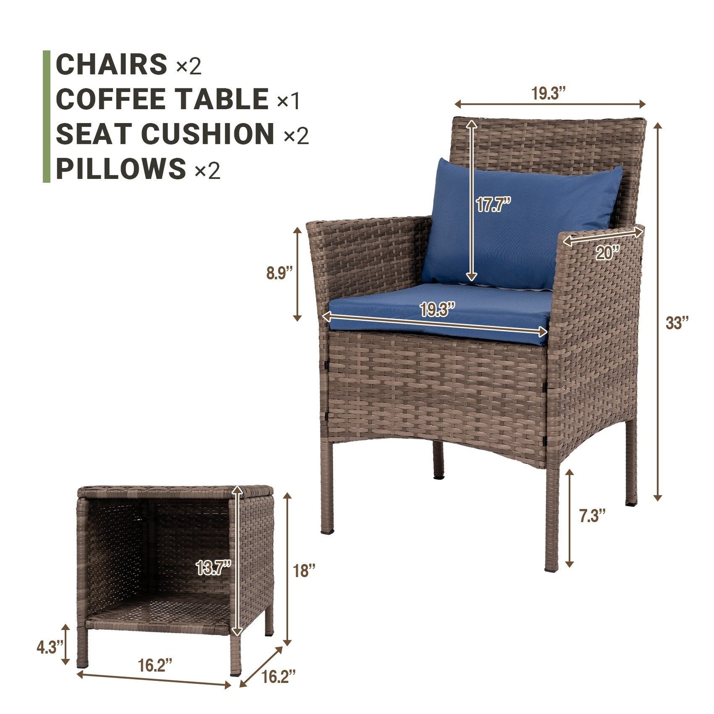 Set da bistrot per conversazione da esterno, 3 pezzi, mobili da esterno, sedie in vimini e tavolo riponibile, set di mobili da balcone per veranda