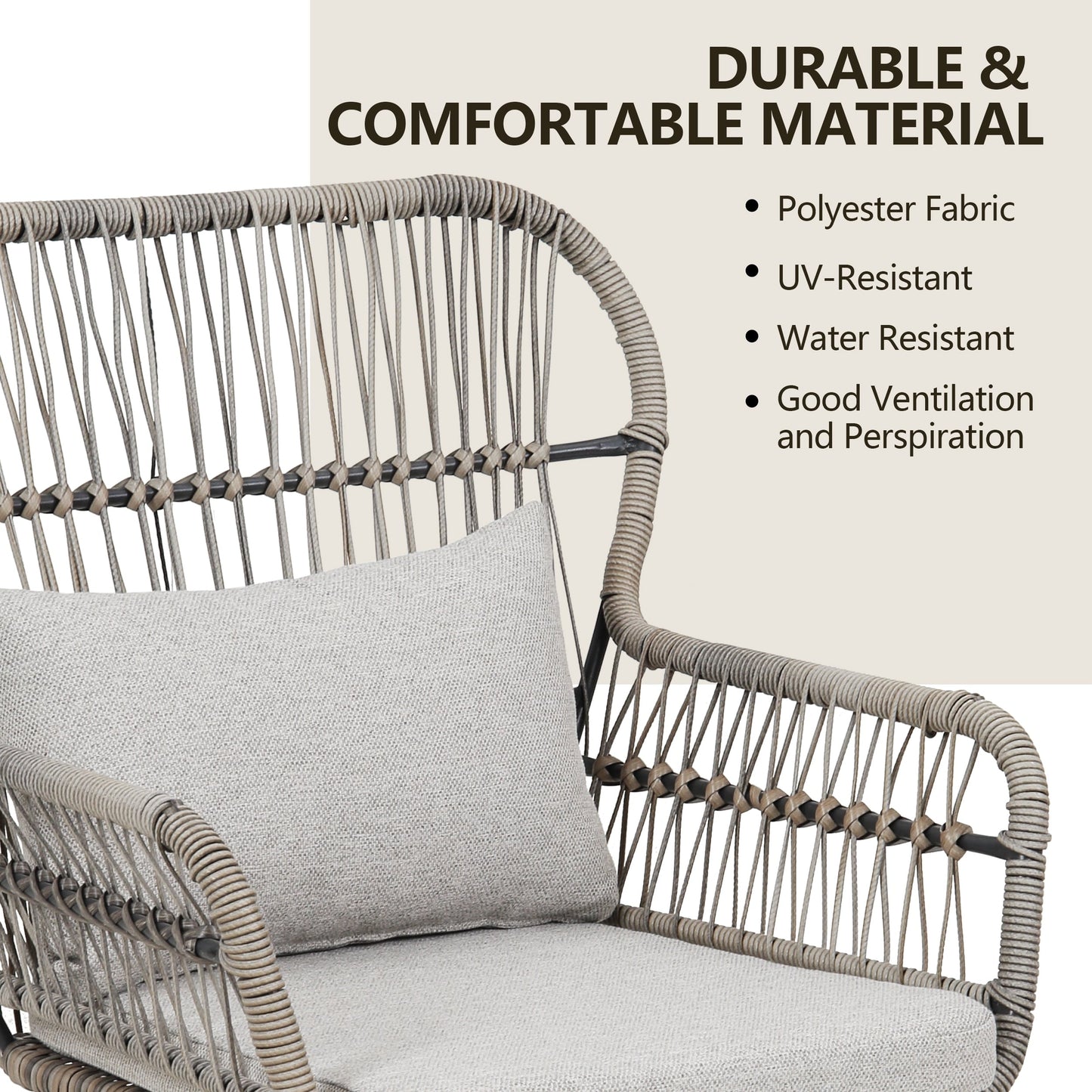 Set da bistrot da conversazione in vimini da esterno, 3 pezzi, set di sedie da giardino in rattan per tutte le stagioni con cuscini