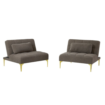 Divano letto modulare in ciniglia color tortora con struttura in legno