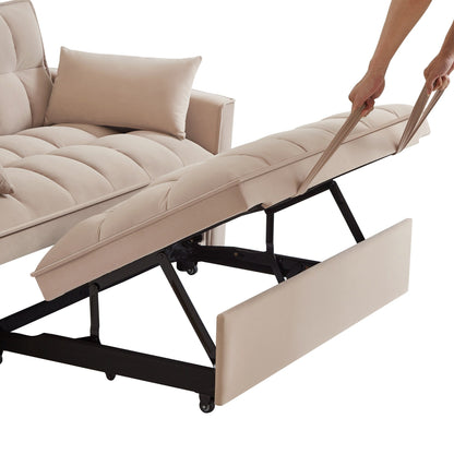 Divano letto estraibile 4 in 1 in velluto color talpa
