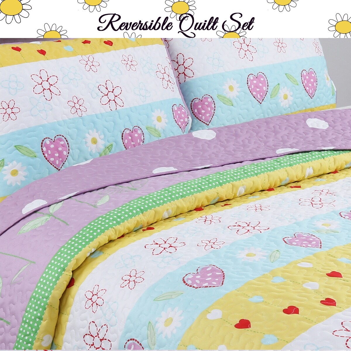 Set di biancheria da letto reversibile con trapunta a forma di cuore floreale viola/bianco Taylor &amp; Olive