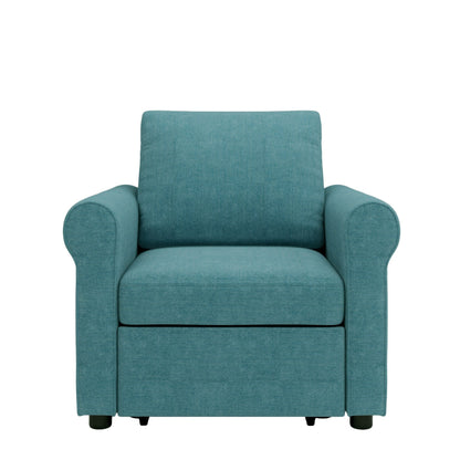 Divano letto singolo convertibile 3 in 1 in lino Teal Modern 34 con schienale regolabile per soggiorno