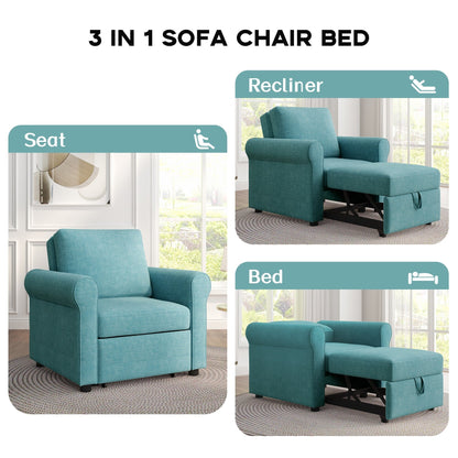 Divano letto singolo convertibile 3 in 1 in lino Teal Modern 34 con schienale regolabile per soggiorno