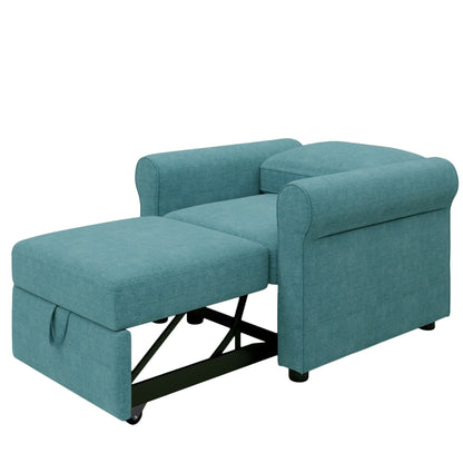 Divano letto singolo convertibile 3 in 1 in lino Teal Modern 34 con schienale regolabile per soggiorno