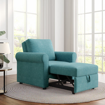 Divano letto singolo convertibile 3 in 1 in lino Teal Modern 34 con schienale regolabile per soggiorno