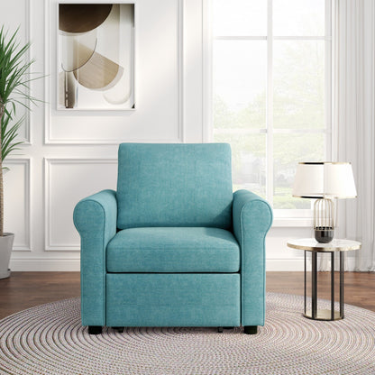 Divano letto singolo convertibile 3 in 1 in lino Teal Modern 34 con schienale regolabile per soggiorno