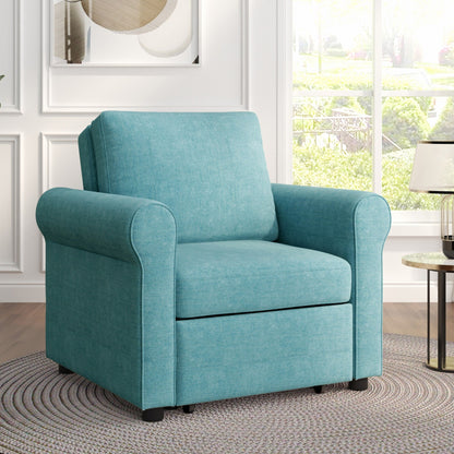 Divano letto singolo convertibile 3 in 1 in lino Teal Modern 34 con schienale regolabile per soggiorno