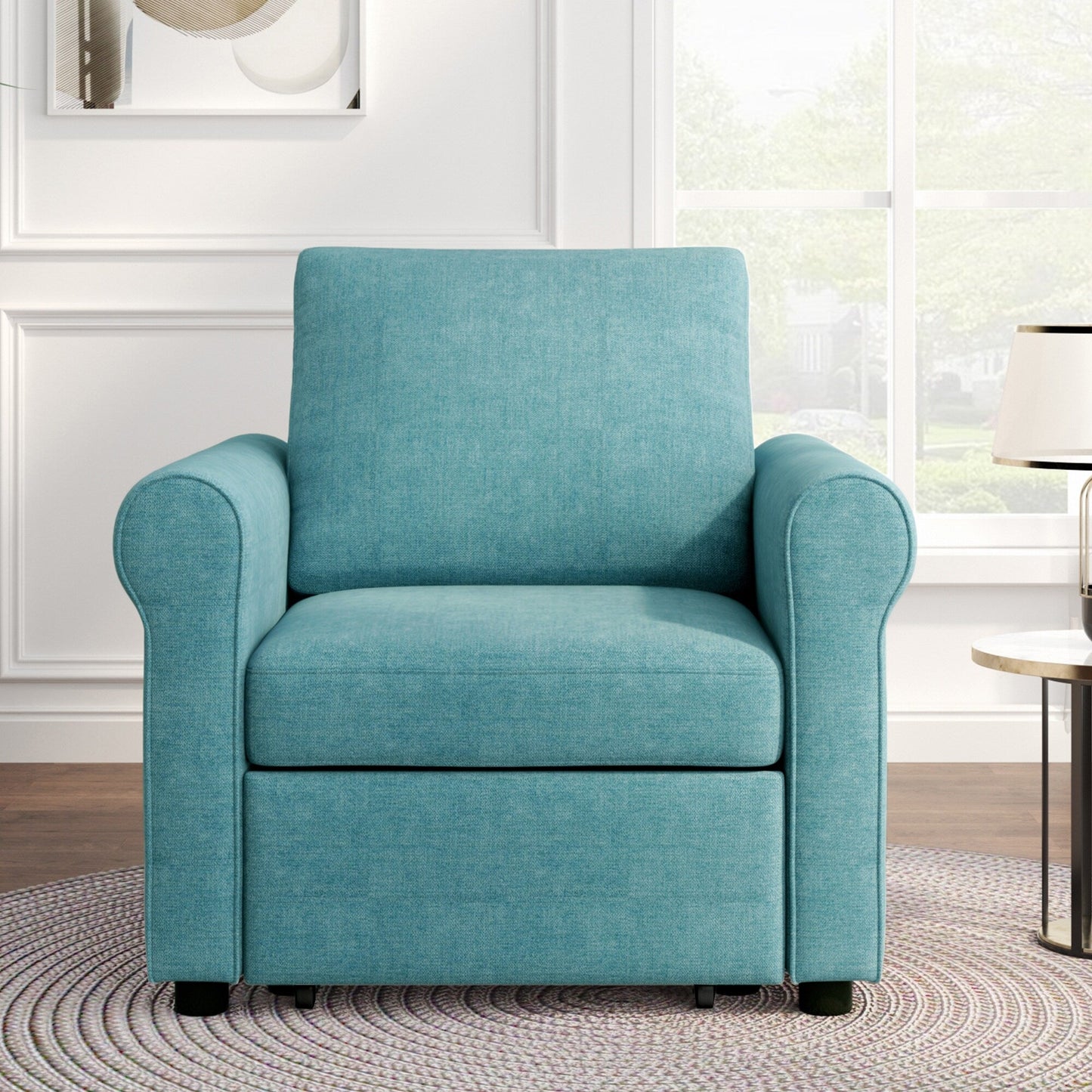 Divano letto singolo convertibile 3 in 1 in lino Teal Modern 34 con schienale regolabile per soggiorno