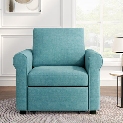 Divano letto singolo convertibile 3 in 1 in lino Teal Modern 34 con schienale regolabile per soggiorno