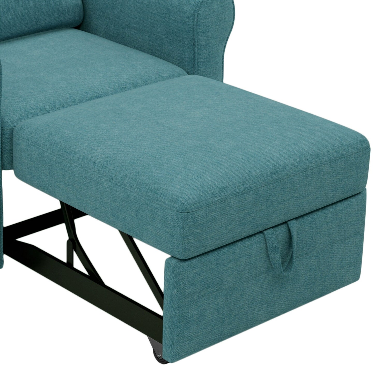Divano letto singolo convertibile 3 in 1 in lino Teal Modern 34 con schienale regolabile per soggiorno