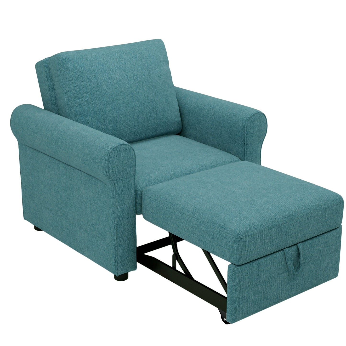 Divano letto singolo convertibile 3 in 1 in lino Teal Modern 34 con schienale regolabile per soggiorno