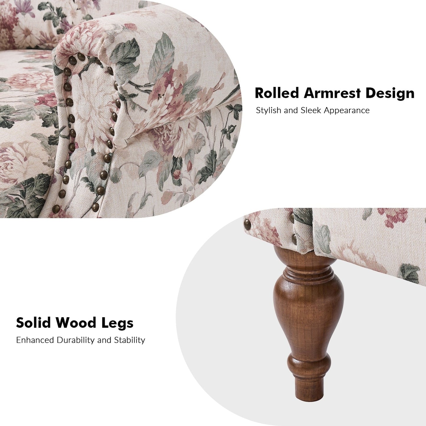 Poltrona reclinabile manuale Terri Classic Cutaway Arms con borchie per soggiorno, set da 2 di HULALA HOME