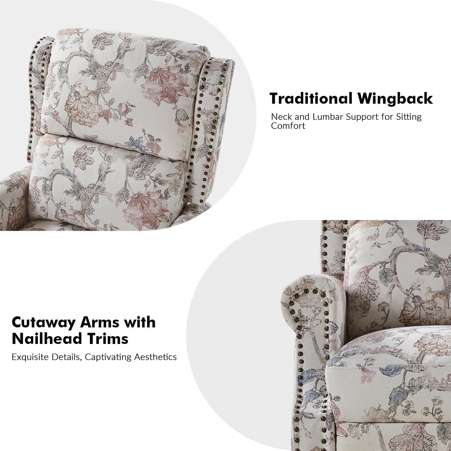 Poltrona reclinabile manuale Terri Classic Cutaway Arms con borchie per soggiorno di HULALA HOME