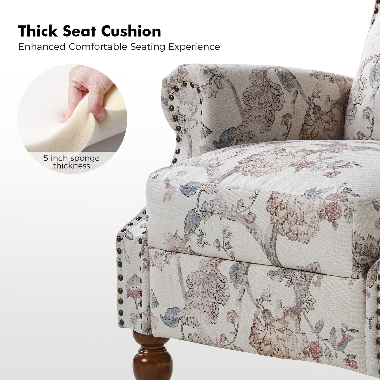 Poltrona reclinabile manuale Terri Classic Cutaway Arms con borchie per soggiorno di HULALA HOME