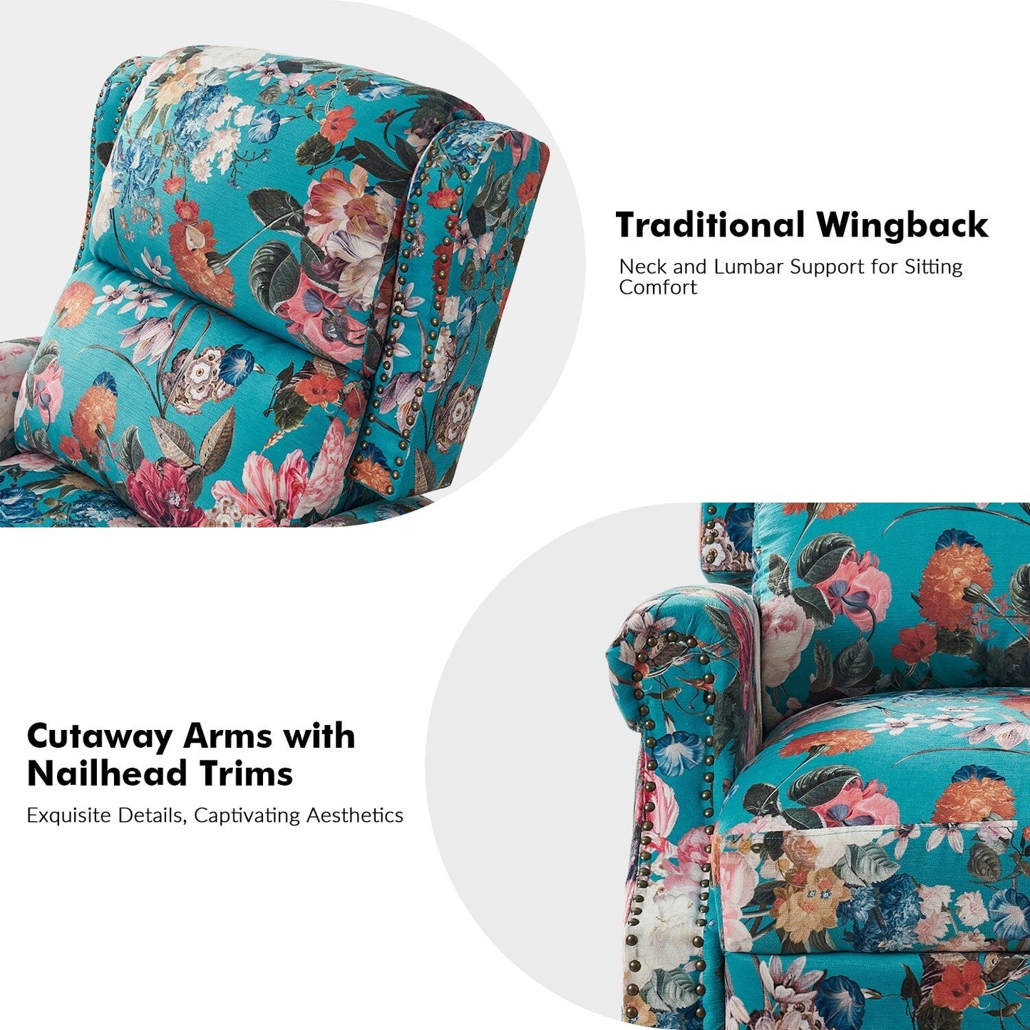 Poltrona reclinabile manuale Terri Classic Cutaway Arms con borchie per soggiorno di HULALA HOME