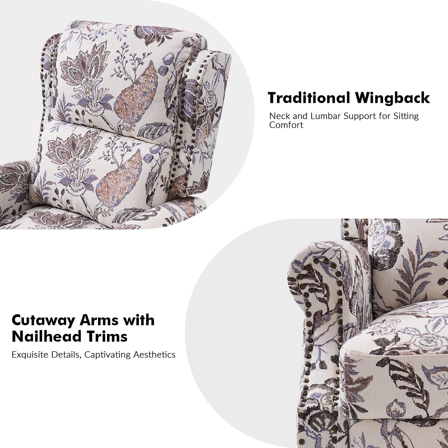 Poltrona reclinabile manuale Terri Classic Cutaway Arms con borchie per soggiorno di HULALA HOME