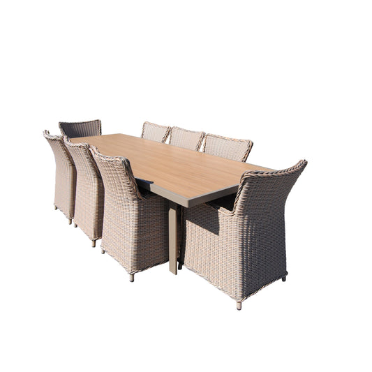 Set da pranzo Teva Furniture Hawaii PE Wicker 3 toni grigio/bianco sporco/beige con cuscino