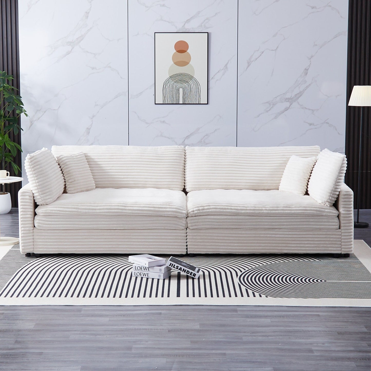 Divano in velluto a coste da 112 pollici, con due cuscini e quattro schienali