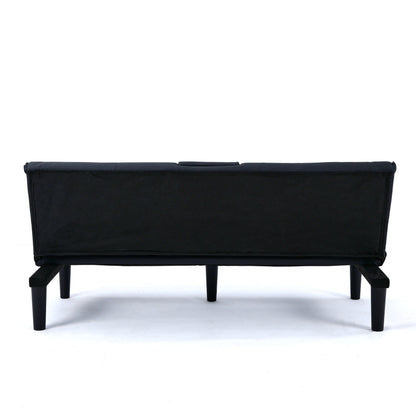 Divano letto multifunzionale in PVC nero da 67 pollici con design pieghevole e portabicchieri