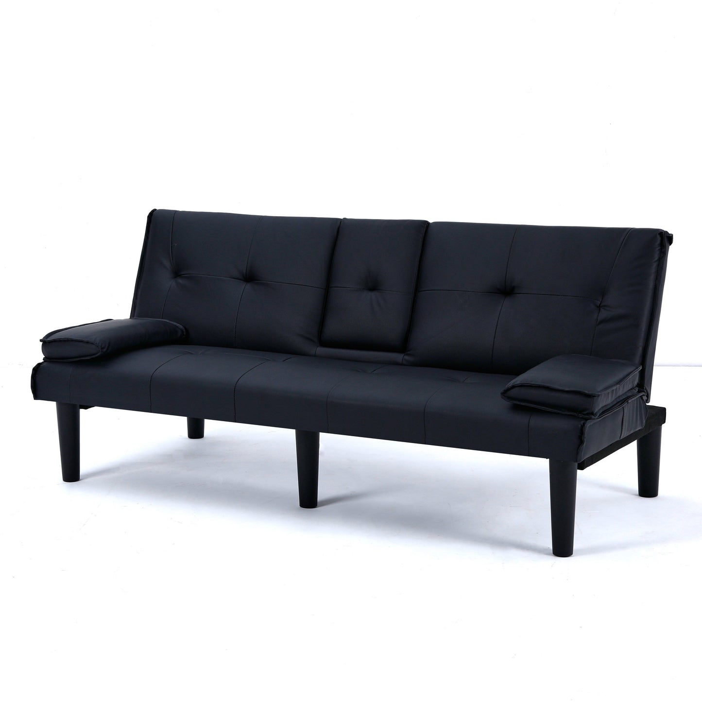 Divano letto multifunzionale in PVC nero da 67 pollici con design pieghevole e portabicchieri