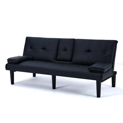 Divano letto multifunzionale in PVC nero da 67 pollici con design pieghevole e portabicchieri
