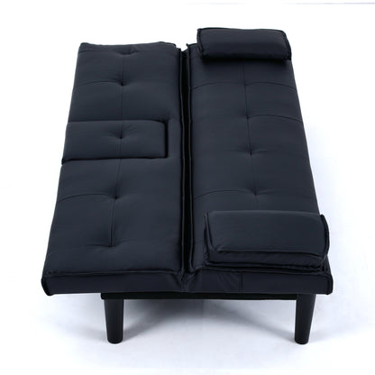 Divano letto multifunzionale in PVC nero da 67 pollici con design pieghevole e portabicchieri
