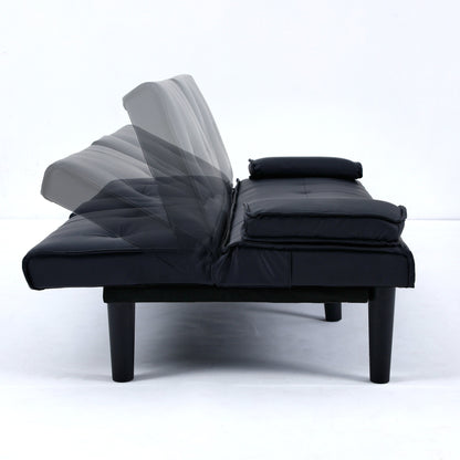 Divano letto multifunzionale in PVC nero da 67 pollici con design pieghevole e portabicchieri