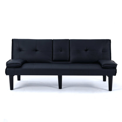 Divano letto multifunzionale in PVC nero da 67 pollici con design pieghevole e portabicchieri