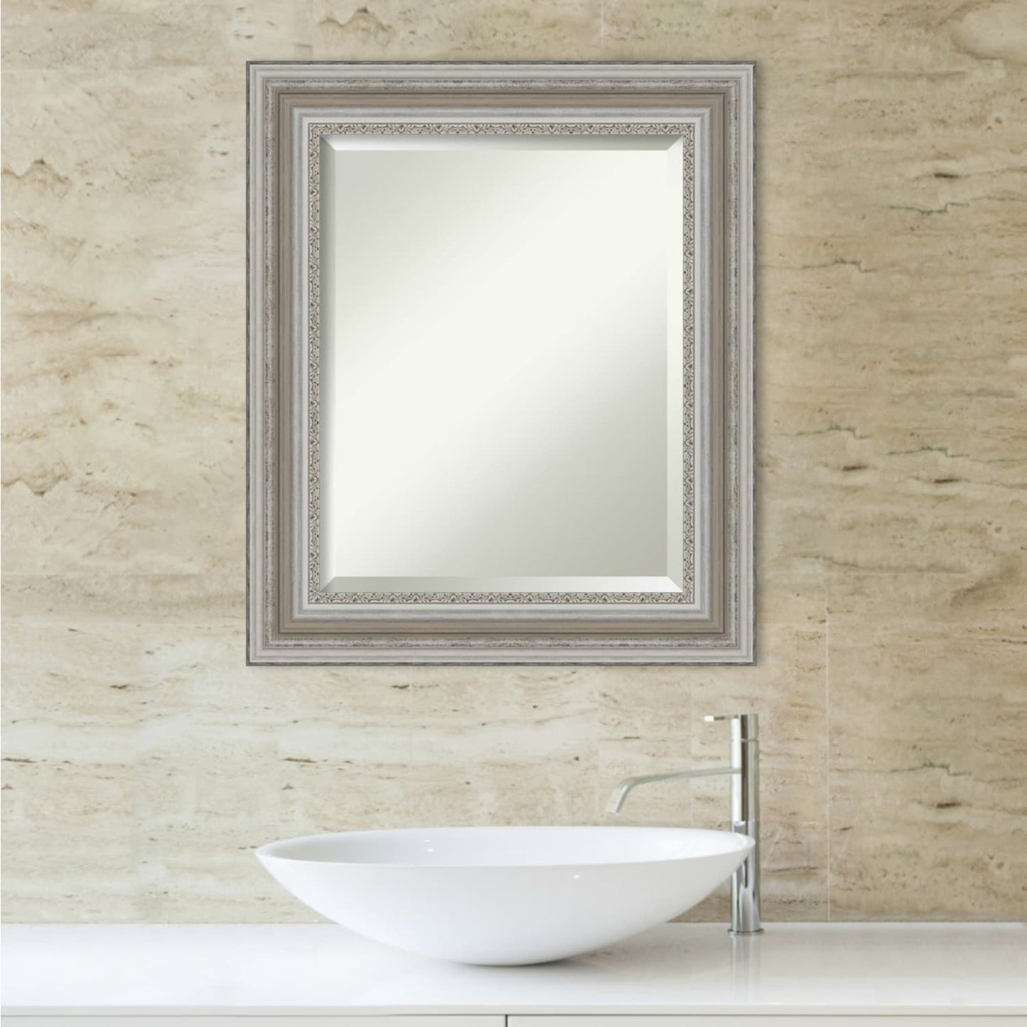 Specchio da parete per bagno bisellato - Cornice argento Parlor