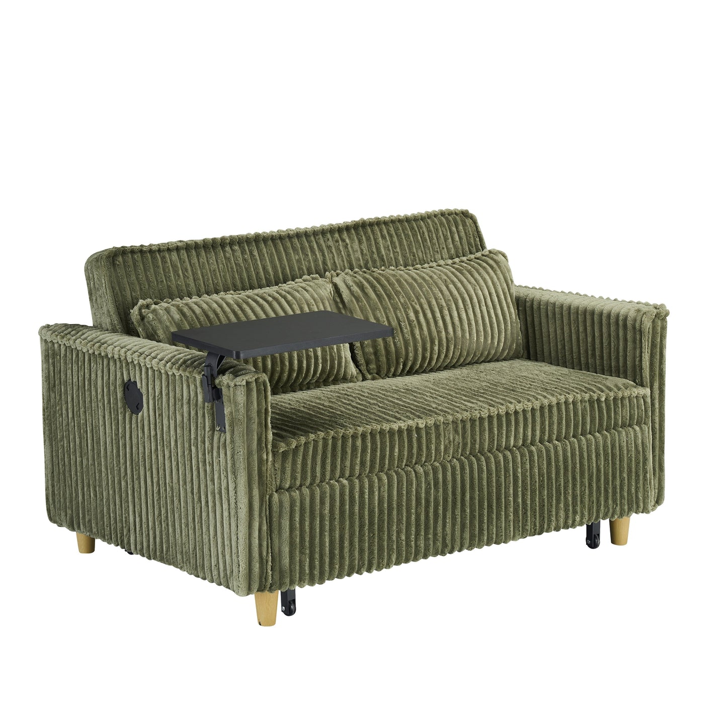 Il divano in velluto a coste estraibile e a scomparsa con doppia funzione, dotato di un piano del tavolo mobile e porte USB, è adatto