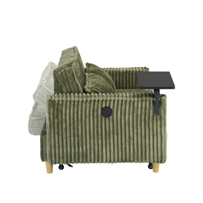 Il divano in velluto a coste estraibile e a scomparsa con doppia funzione, dotato di un piano del tavolo mobile e porte USB, è adatto