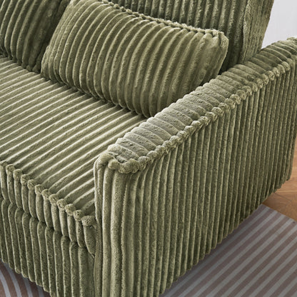 Divano in velluto a coste verde estraibile e removibile con doppia funzione, dotato di piano d'appoggio mobile e porte USB