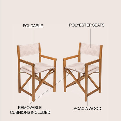 Sedia da regista pieghevole da esterno Theo Classic Mid-Century in legno di acacia con schienale trapuntato a rombi e cuscino, (set di 2) di JONATHAN Y