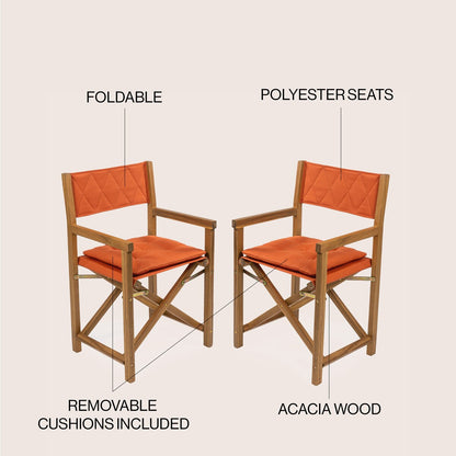 Sedia da regista pieghevole da esterno Theo Classic Mid-Century in legno di acacia con schienale trapuntato a rombi e cuscino, (set di 2) di JONATHAN Y