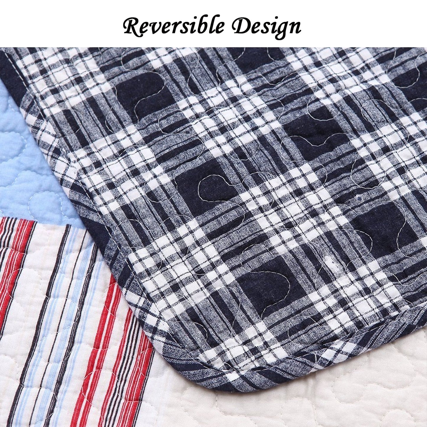 Set di biancheria da letto matrimoniale con trapunta patchwork a quadri blu e rossi Thomas Firetruck