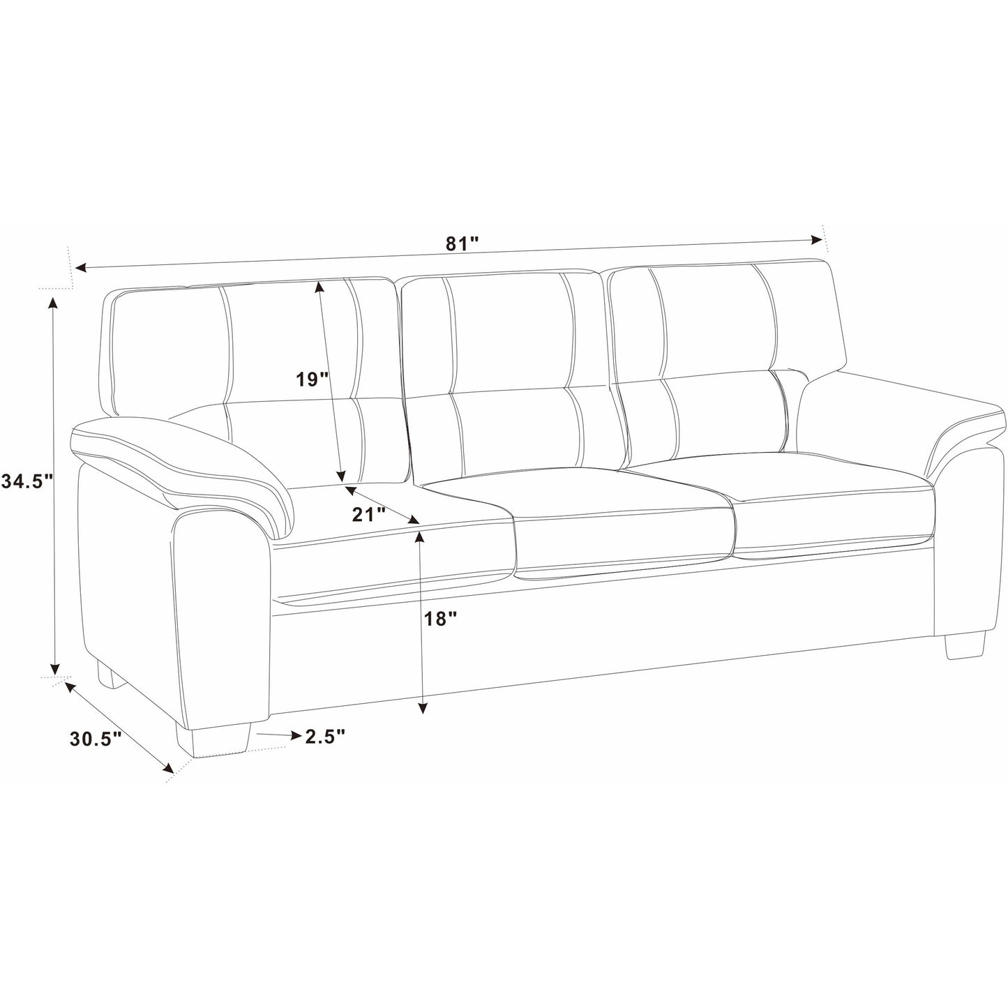 Divano in pelle a tre posti - 30,5 P x 81 L x 34,5 A