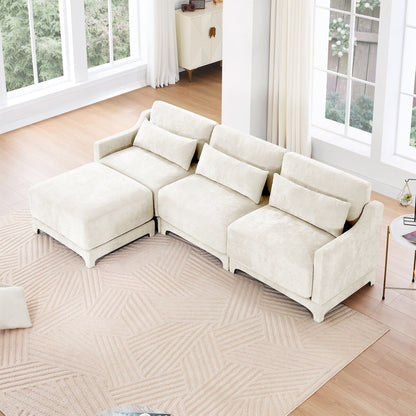 Divano in ciniglia a tre posti, due pouf mobili, base in legno di alta qualità, spugna ad alta resilienza, facile da installare