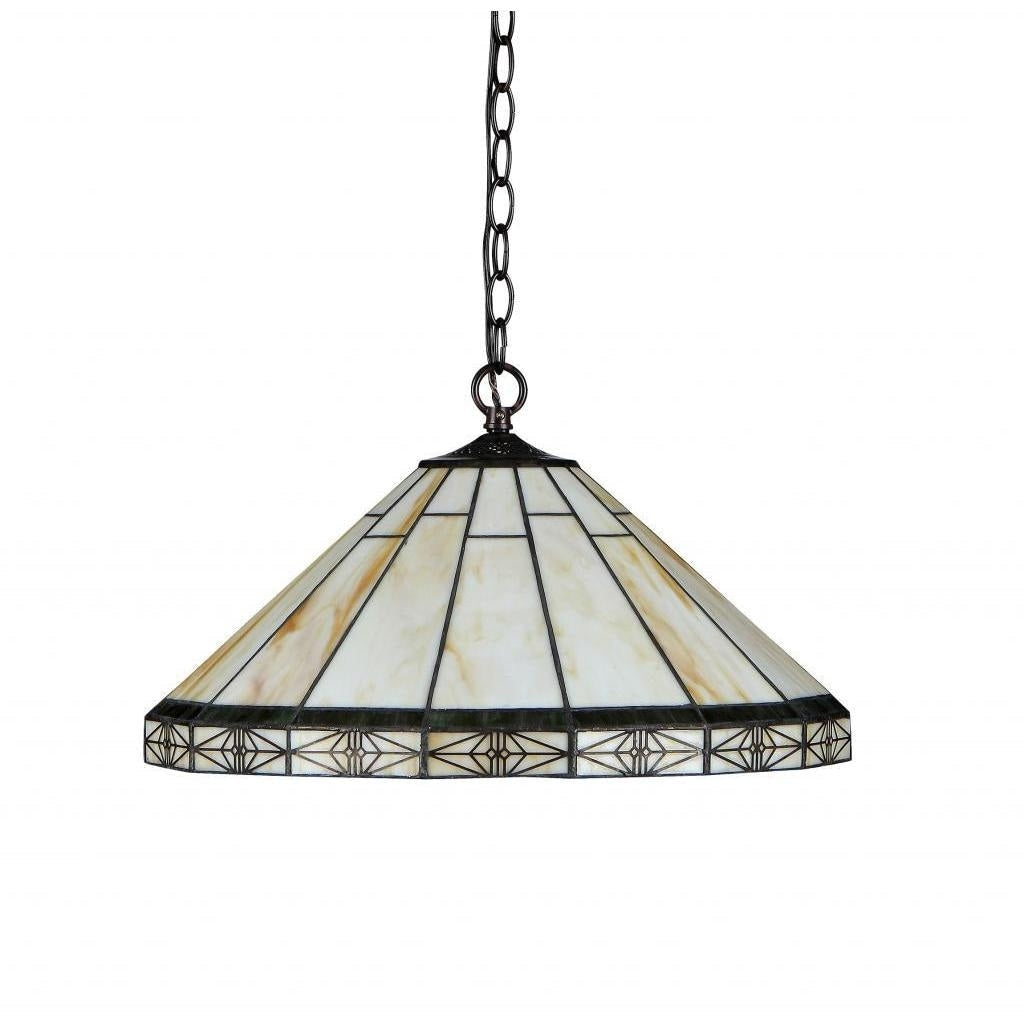 Lampadario a sospensione in bronzo a 2 luci in stile Tiffany Mission Design