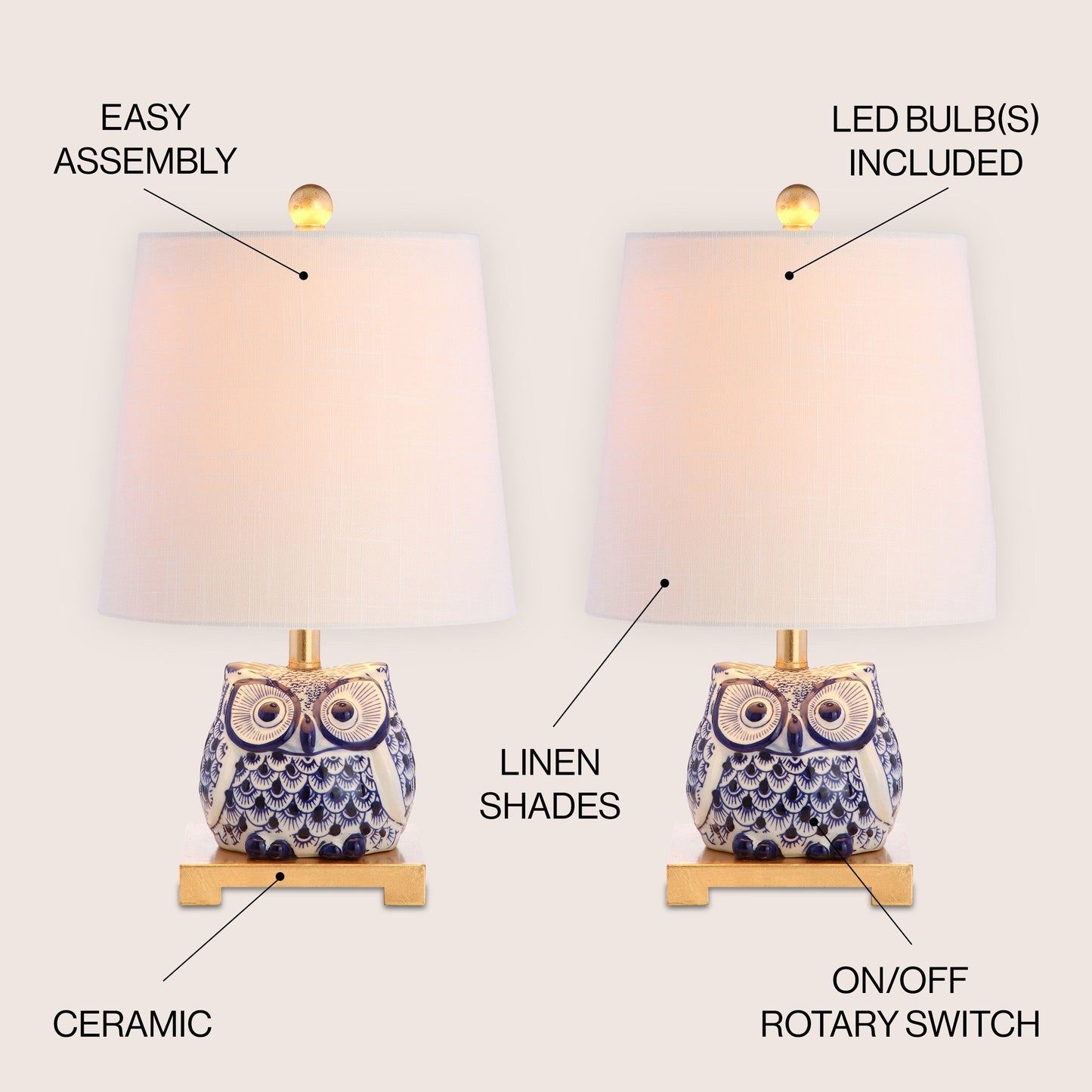 Lampada da tavolo in ceramica Tiki 16, blu/bianca (set da 2) di JONATHAN Y